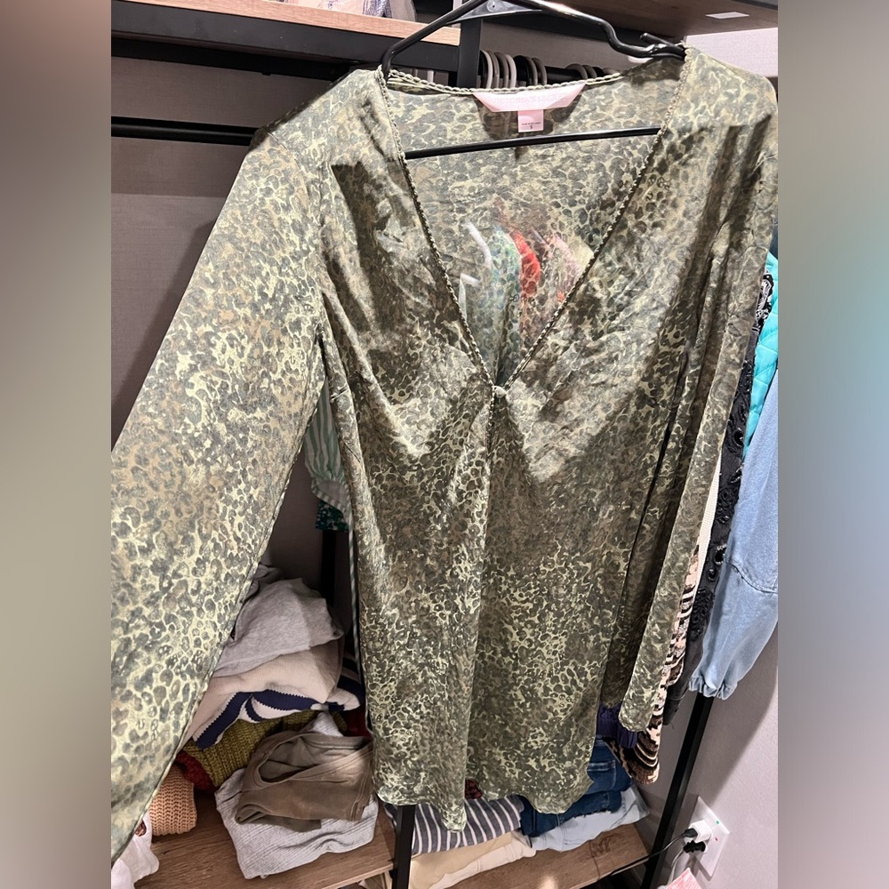 Victorias Secret Sheer Green Leopard Print Mini Dress Small